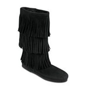 Black Minnetonka Fringe Boots